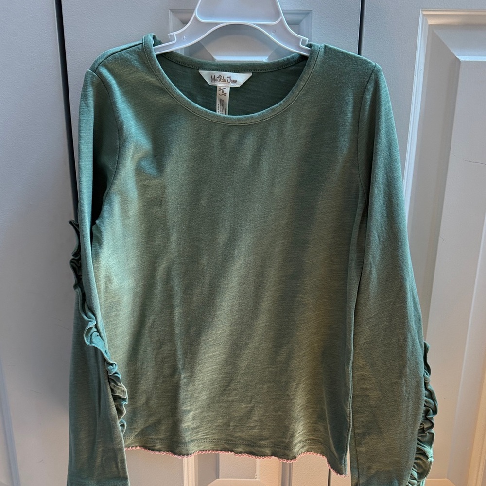 Matilda Jane Green Long Sleeve Tee with Ruffle Accents